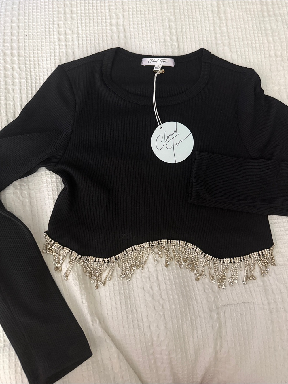 Black long sleeve crop with jewels